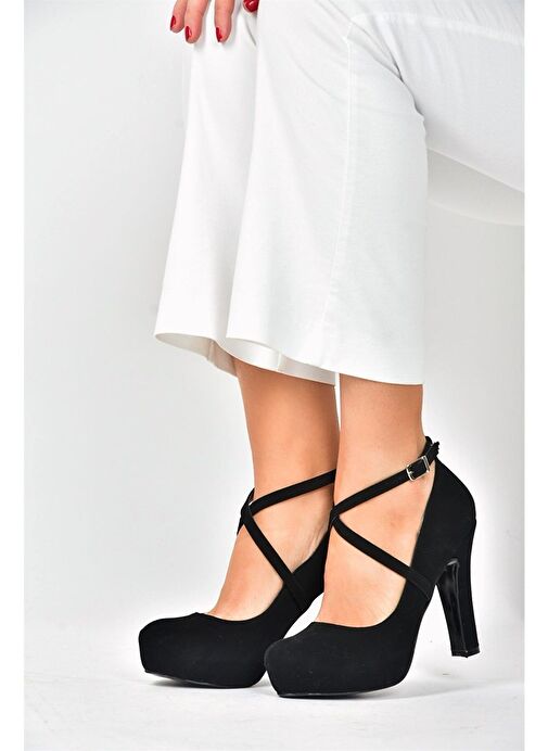 Siyah/Siyah Nubuk Platform Topuklu Kadın Ayakkabı M348007601 - Görsel 4