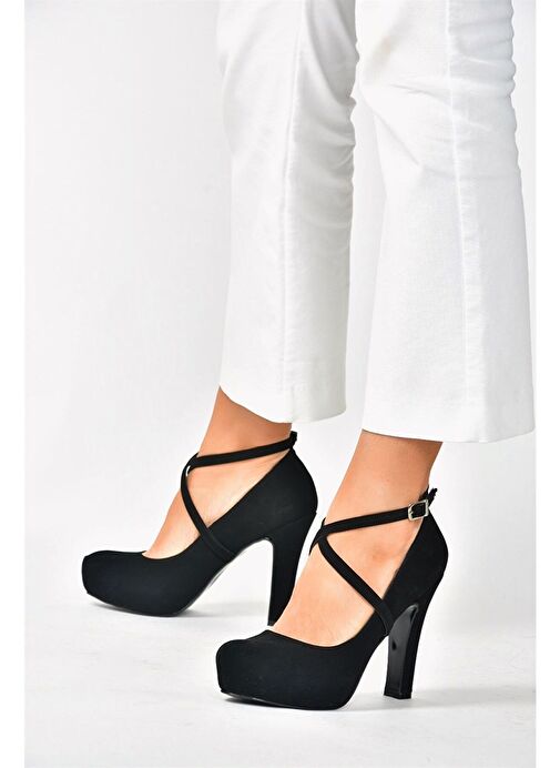 Siyah/Siyah Nubuk Platform Topuklu Kadın Ayakkabı M348007601 - Görsel 5