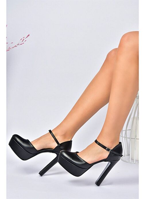 Siyah/Siyah Platform Kalın Yüksek Topuklu Kadın Ayakkabı M246002109 - Görsel 2