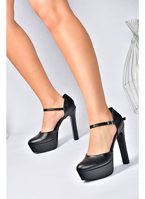 Siyah/Siyah Platform Kalın Yüksek Topuklu Kadın Ayakkabı M246002109 - Görsel 4