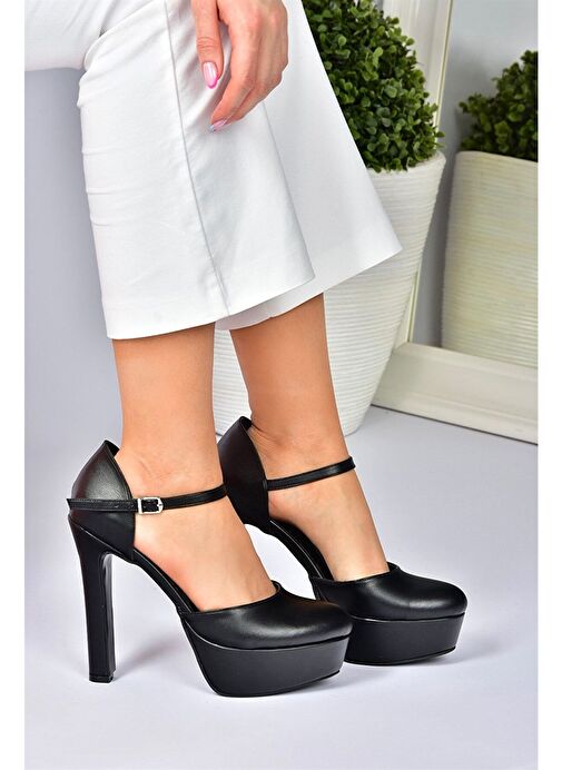 Siyah/Siyah Platform Kalın Yüksek Topuklu Kadın Ayakkabı M246002109 - Görsel 5