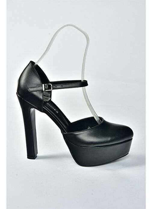Siyah/Siyah Platform Kalın Yüksek Topuklu Kadın Ayakkabı M246002109 - Görsel 7