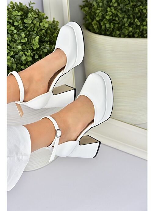 Fox Shoes Beyaz Kadın Platform Topuklu Ayakkabı 8731 - Görsel 6