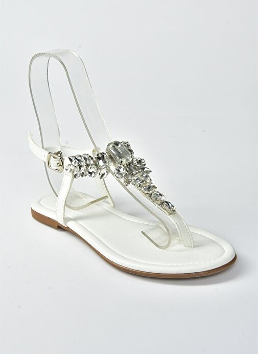 Beyaz Taşlı Parmak Arası Kadın Sandalet M272006009 - Görsel 8