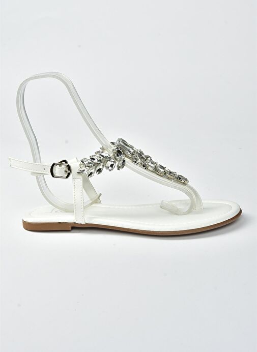 Beyaz Taşlı Parmak Arası Kadın Sandalet M272006009 - Görsel 9