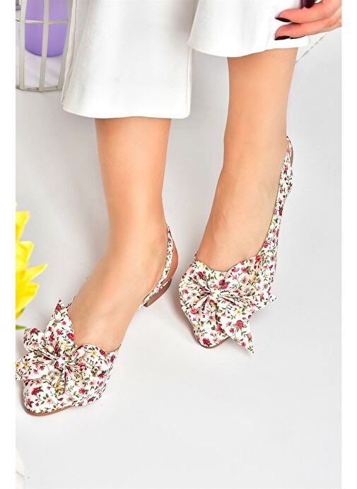 Bej/Kırmızı Kumaş Çiçek Baskı Kadın Babet H726809004 - Görsel 6