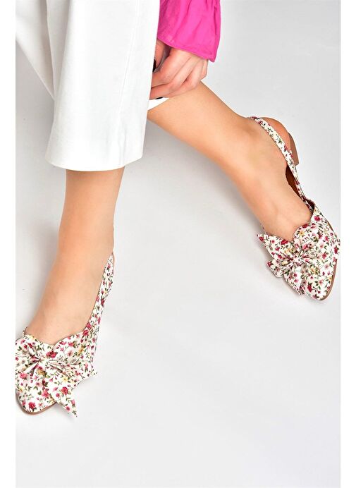 Bej/Kırmızı Kumaş Çiçek Baskı Kadın Babet H726809004 - Görsel 7