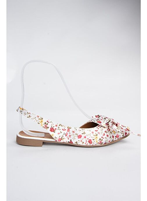 Bej/Kırmızı Kumaş Çiçek Baskı Kadın Babet H726809004 - Görsel 9