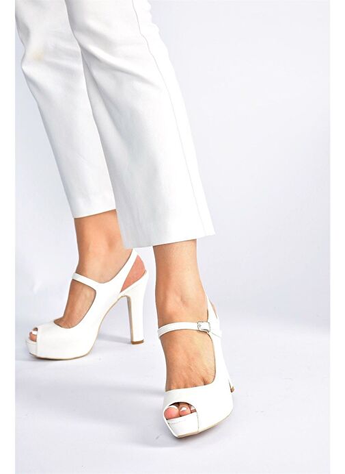 Beyaz Platform Topuklu Kadın Abiye Ayakkabı M348007009 - Görsel 4