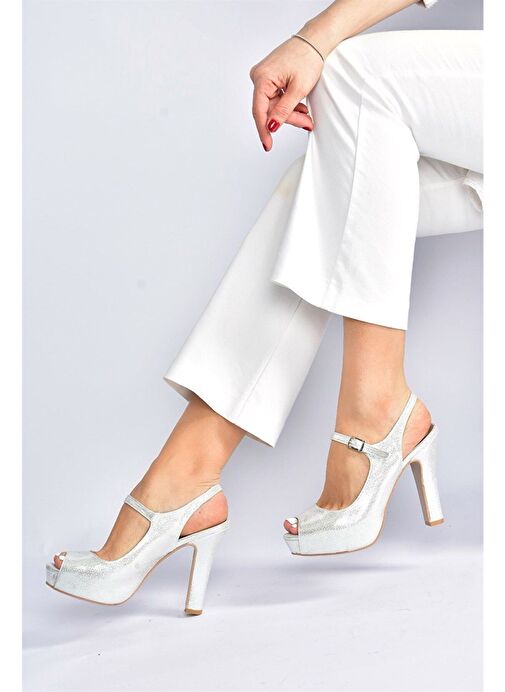 Gümüş Sim Platform Topuklu Kadın Abiye Ayakkabı M348007014 - Görsel 2