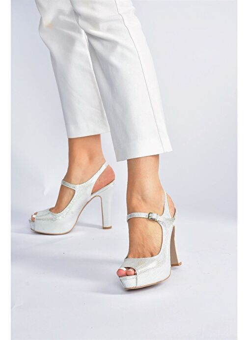 Gümüş Sim Platform Topuklu Kadın Abiye Ayakkabı M348007014 - Görsel 3