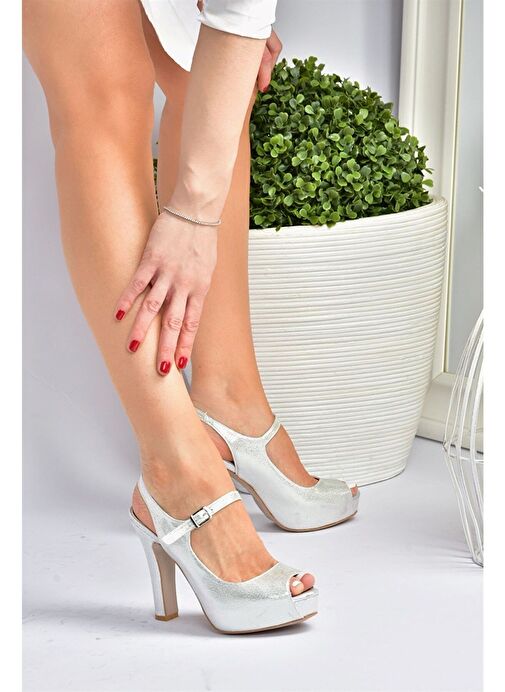 Gümüş Sim Platform Topuklu Kadın Abiye Ayakkabı M348007014 - Görsel 5