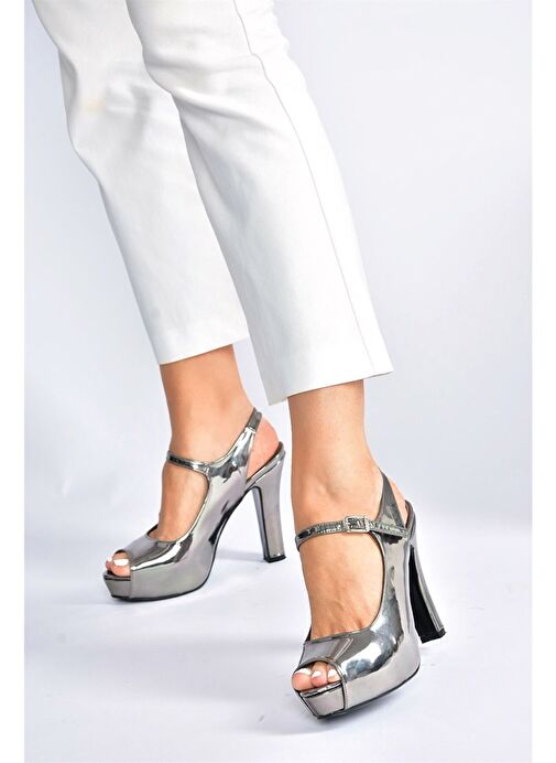 Platin Ayna Platform Topuklu Kadın Abiye Ayakkabı M348007034 - Görsel 3