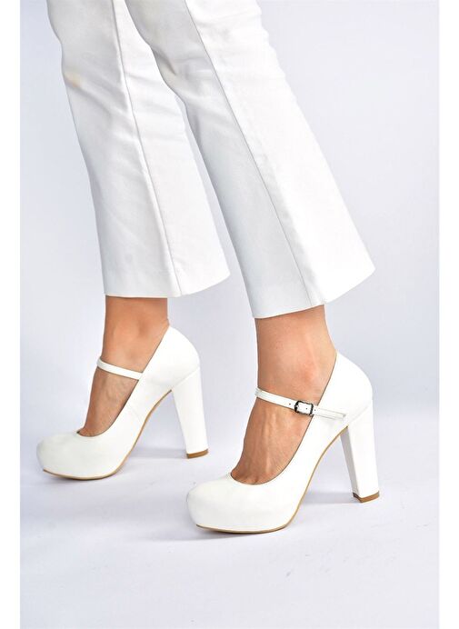 Beyaz Platform Topuklu Kadın Abiye Ayakkabı M348007209 - Görsel 4