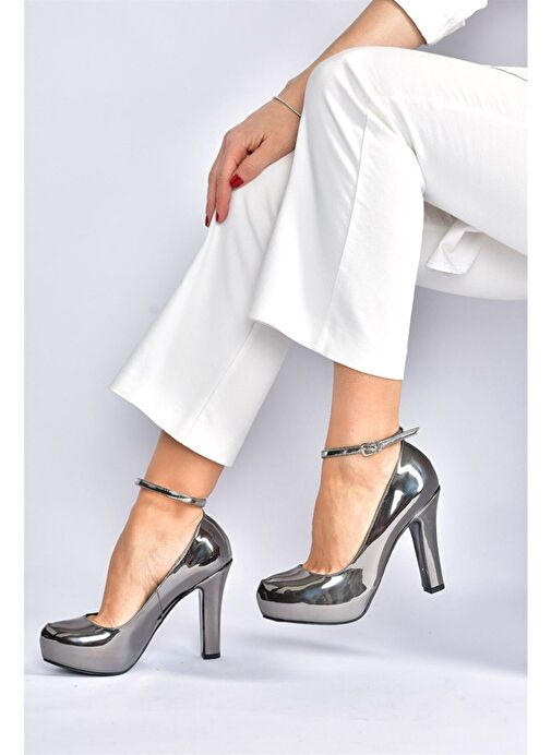 Platin Ayna Platform Topuklu Kadın Abiye Ayakkabı M348007734 - Görsel 2