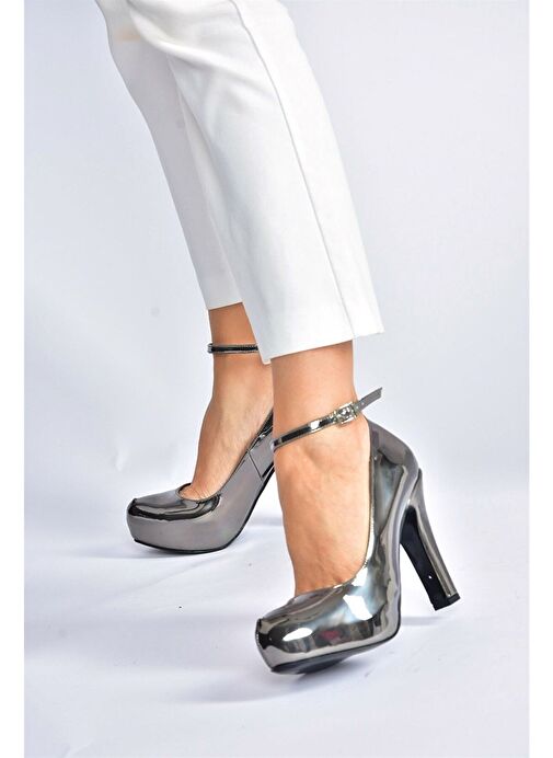 Platin Ayna Platform Topuklu Kadın Abiye Ayakkabı M348007734 - Görsel 3