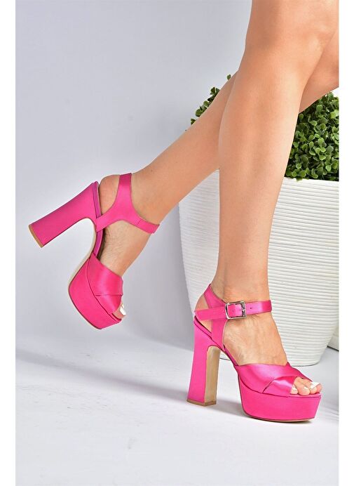 Fuşya Saten Kumaş Platform Topuklu Kadın Abiye Ayakkabı M348202404 - Görsel 2