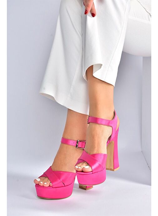 Fuşya Saten Kumaş Platform Topuklu Kadın Abiye Ayakkabı M348202404 - Görsel 3