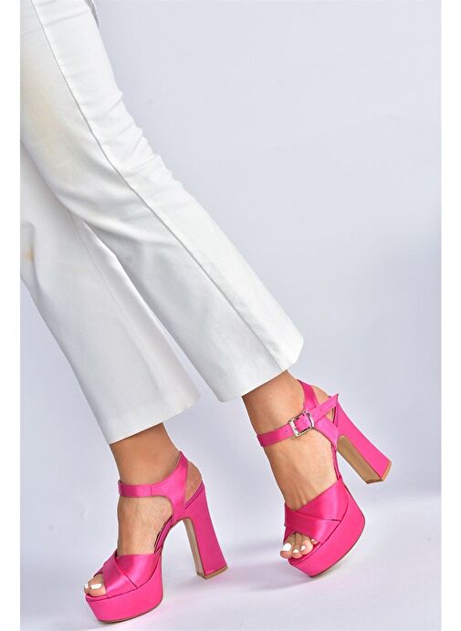 Fuşya Saten Kumaş Platform Topuklu Kadın Abiye Ayakkabı M348202404 - Görsel 4