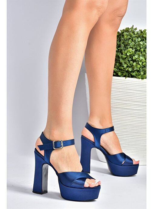 Lacivert Saten Kumaş Platform Topuklu Kadın Abiye Ayakkabı M348202404 - Görsel 3