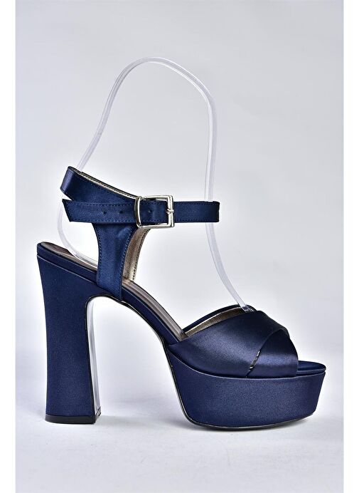 Lacivert Saten Kumaş Platform Topuklu Kadın Abiye Ayakkabı M348202404 - Görsel 6