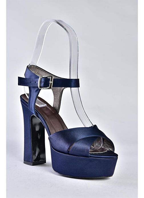 Lacivert Saten Kumaş Platform Topuklu Kadın Abiye Ayakkabı M348202404 - Görsel 7