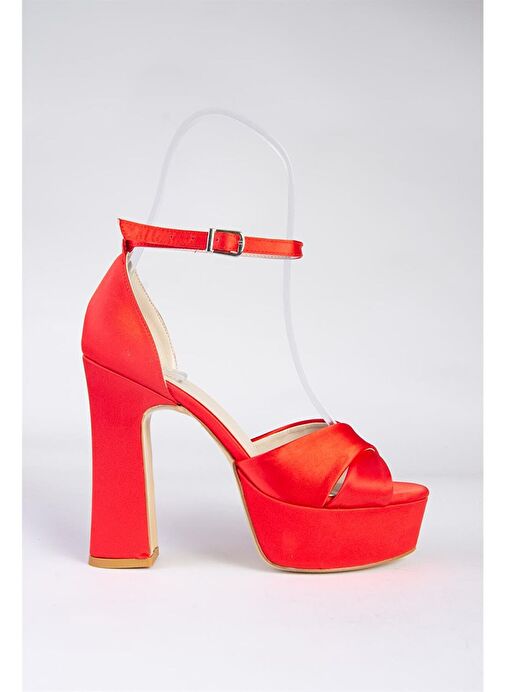 Kırmızı Saten Kumaş Platform Topuklu Kadın Abiye Ayakkabı M348202504 - Görsel 6