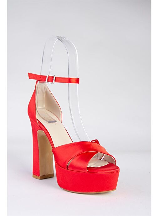 Kırmızı Saten Kumaş Platform Topuklu Kadın Abiye Ayakkabı M348202504 - Görsel 7