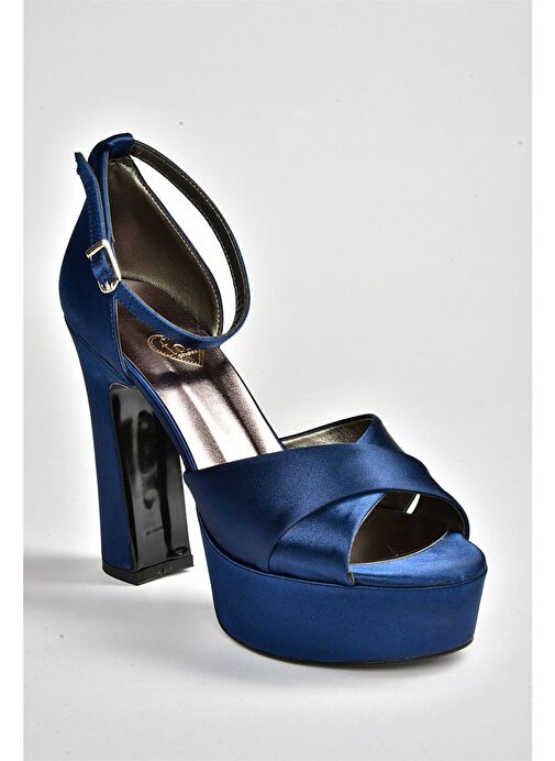 Lacivert Saten Kumaş Platform Topuklu Kadın Abiye Ayakkabı M348202504 - Görsel 7