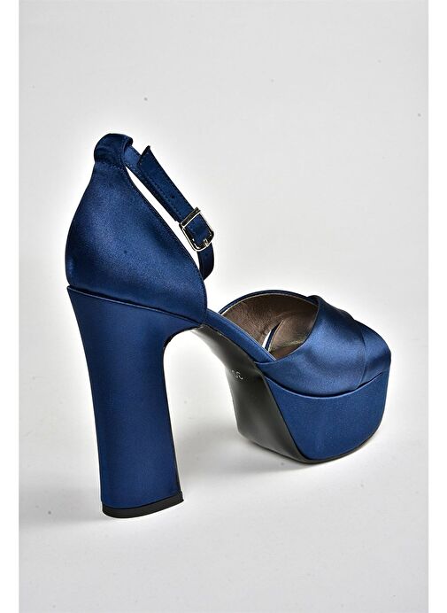 Lacivert Saten Kumaş Platform Topuklu Kadın Abiye Ayakkabı M348202504 - Görsel 8
