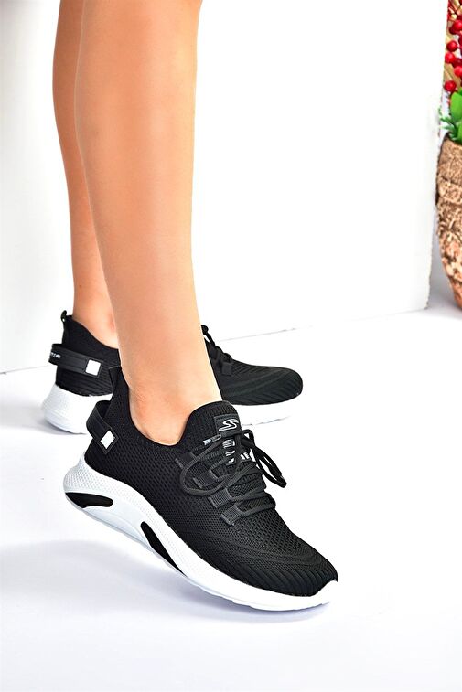 Siyah/Beyaz Triko Kumaş Kadın Spor Ayakkabı M702006204 - Görsel 2