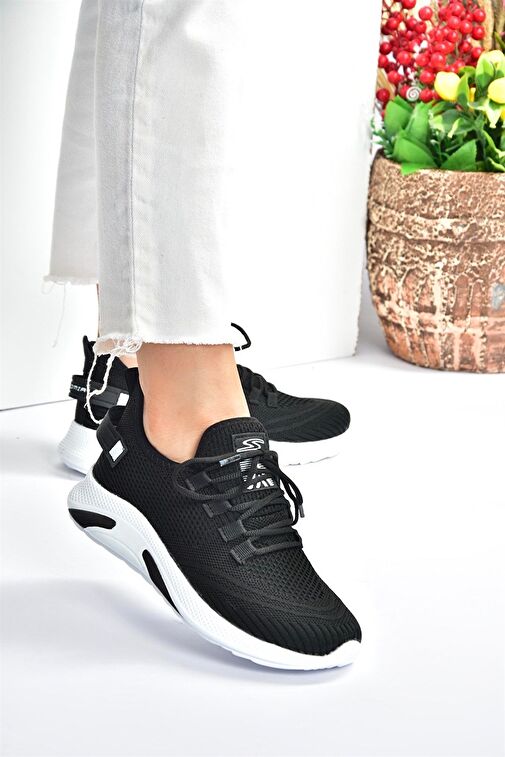 Siyah/Beyaz Triko Kumaş Kadın Spor Ayakkabı M702006204 - Görsel 3