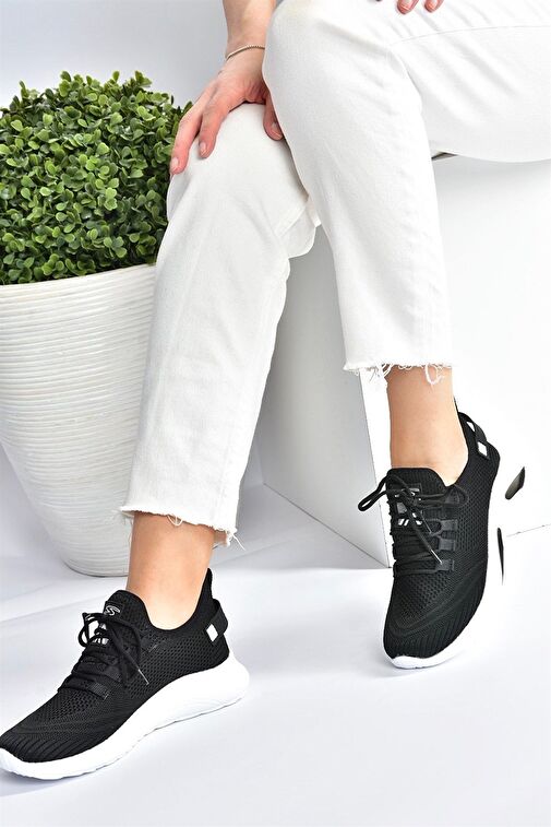 Siyah/Beyaz Triko Kumaş Kadın Spor Ayakkabı M702006204 - Görsel 4