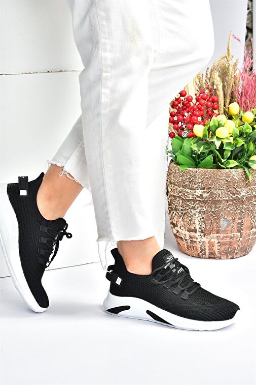 Siyah/Beyaz Triko Kumaş Kadın Spor Ayakkabı M702006204 - Görsel 5