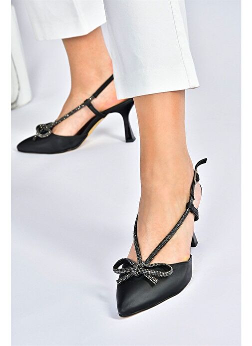 Siyah Saten Kumaş Taş Detaylı Kadın Topuklu Ayakkabı M246065704 - Görsel 2