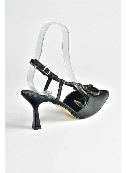 Siyah Saten Kumaş Taş Detaylı Kadın Topuklu Ayakkabı M246065704 - Görsel 6