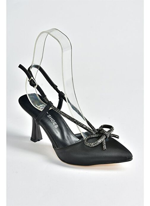 Siyah Saten Kumaş Taş Detaylı Kadın Topuklu Ayakkabı M246065704 - Görsel 7