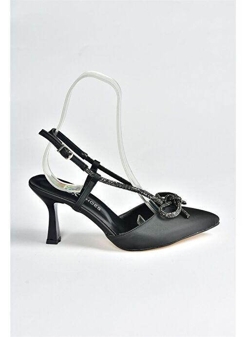 Siyah Saten Kumaş Taş Detaylı Kadın Topuklu Ayakkabı M246065704 - Görsel 8