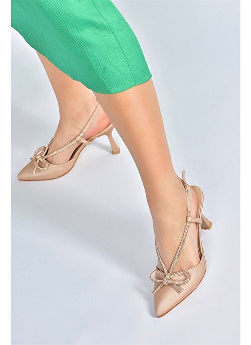 Ten Saten Kumaş Taş Detaylı Kadın Topuklu Ayakkabı M246065704 - Görsel 5