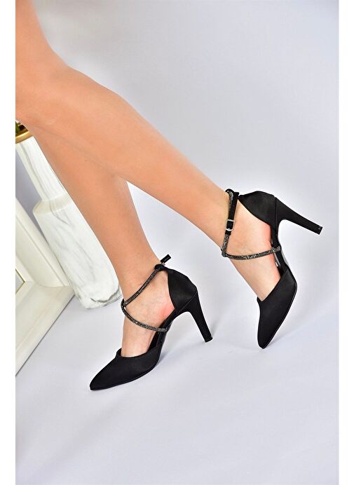 Siyah Saten Kumaş Sivri Burun Kadın Topuklu Ayakkabı M246066704 - Görsel 3