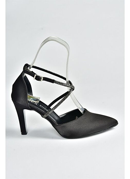 Siyah Saten Kumaş Sivri Burun Kadın Topuklu Ayakkabı M246066704 - Görsel 7