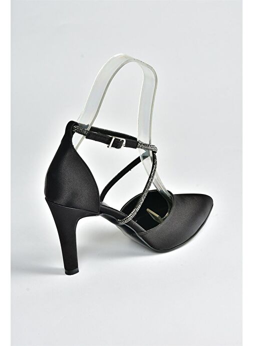 Siyah Saten Kumaş Sivri Burun Kadın Topuklu Ayakkabı M246066704 - Görsel 9