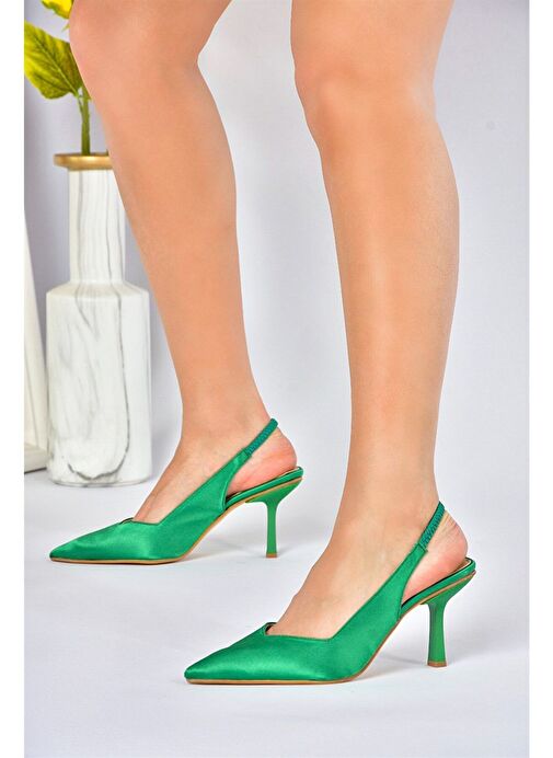 Yeşil Saten Kumaş Kadın Topuklu Ayakkabı M882007004 - Görsel 2
