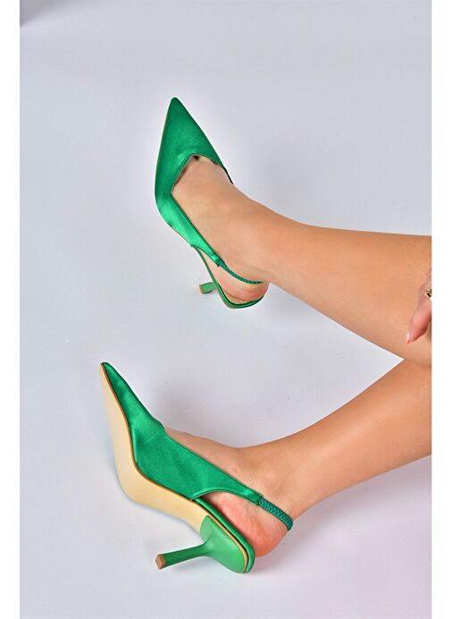 Yeşil Saten Kumaş Kadın Topuklu Ayakkabı M882007004 - Görsel 3