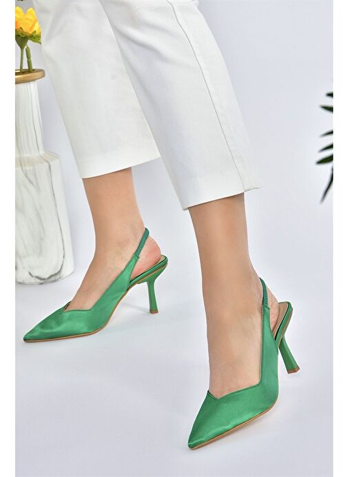Yeşil Saten Kumaş Kadın Topuklu Ayakkabı M882007004 - Görsel 4