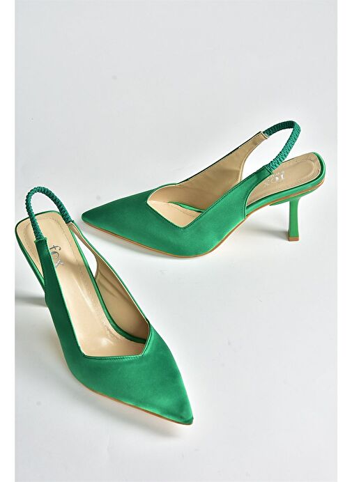 Yeşil Saten Kumaş Kadın Topuklu Ayakkabı M882007004 - Görsel 9