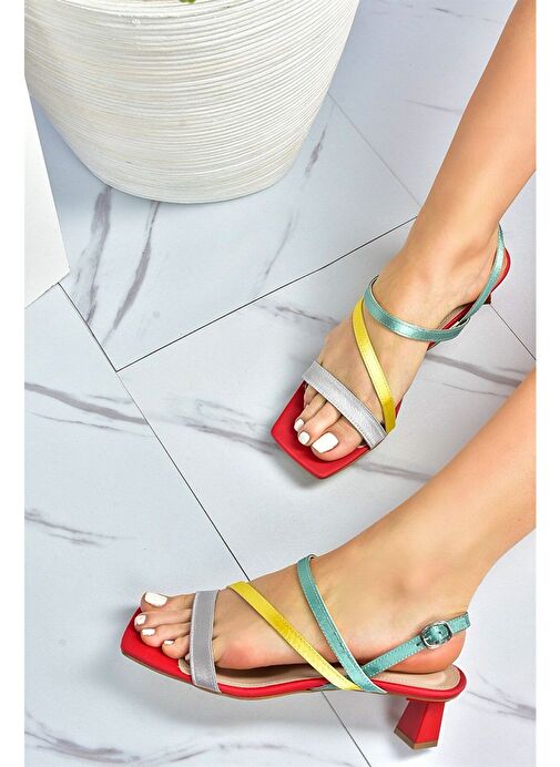 Kırmızı/Yeşil Saten Kumaş Kadın Topuklu Ayakkabı M518067504 - Görsel 2