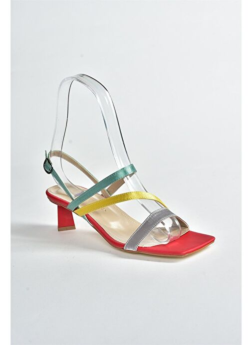 Kırmızı/Yeşil Saten Kumaş Kadın Topuklu Ayakkabı M518067504 - Görsel 4