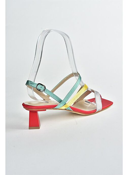 Kırmızı/Yeşil Saten Kumaş Kadın Topuklu Ayakkabı M518067504 - Görsel 6