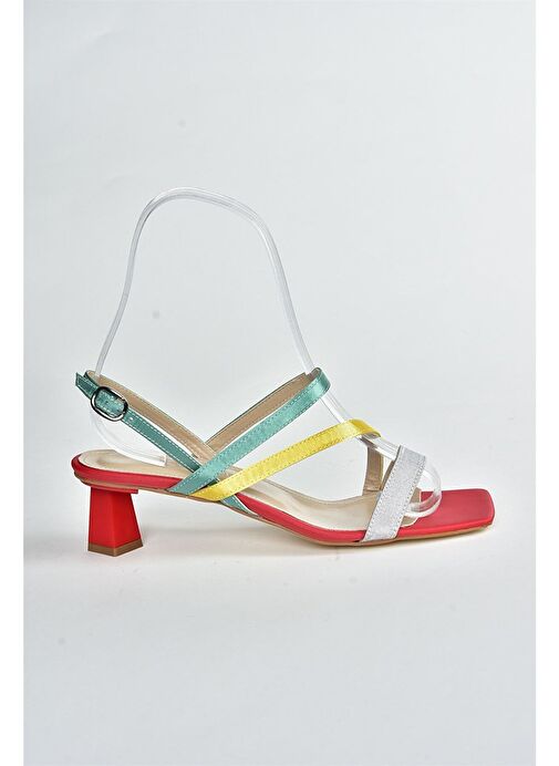 Kırmızı/Yeşil Saten Kumaş Kadın Topuklu Ayakkabı M518067504 - Görsel 7